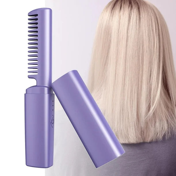 Mini Plancha De Pelo Recargable 2en1 Cepillo y Rizador