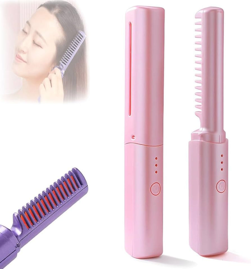 Mini Plancha De Pelo Recargable 2en1 Cepillo y Rizador