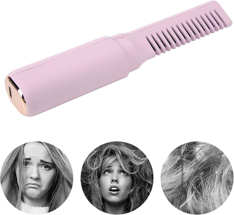 Mini Plancha De Pelo Recargable 2en1 Cepillo y Rizador