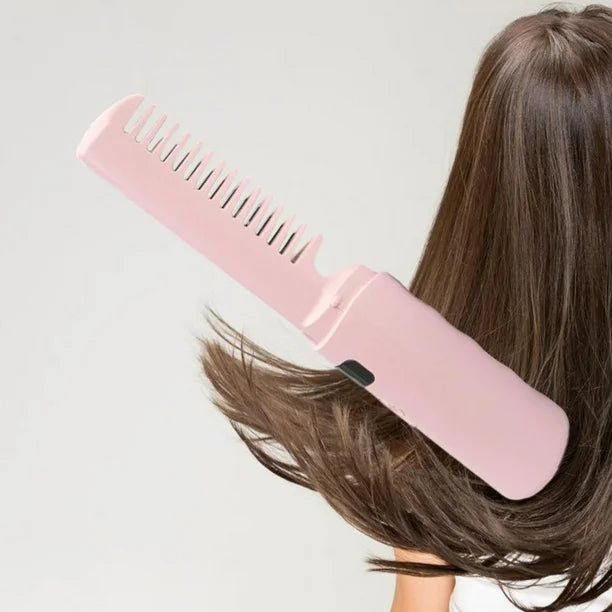 Mini Plancha De Pelo Recargable 2en1 Cepillo y Rizador