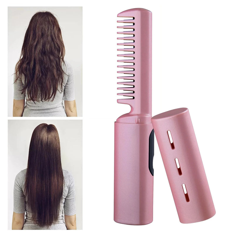 Mini Plancha De Pelo Recargable 2en1 Cepillo y Rizador