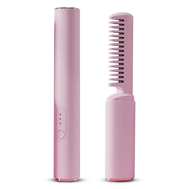 Mini Plancha De Pelo Recargable 2en1 Cepillo y Rizador
