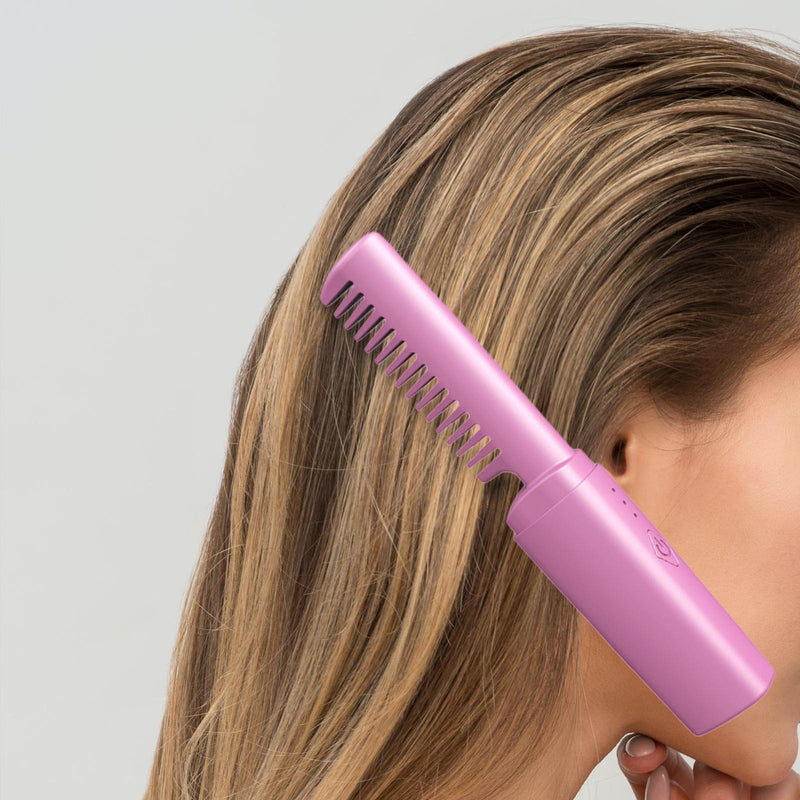 Mini Plancha De Pelo Recargable 2en1 Cepillo y Rizador